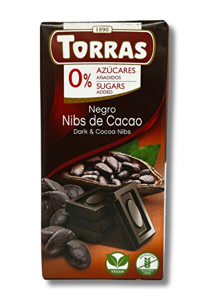 TORRAS Ciocolata neagra cu bucatele de cacao fara zahar si fara gluten