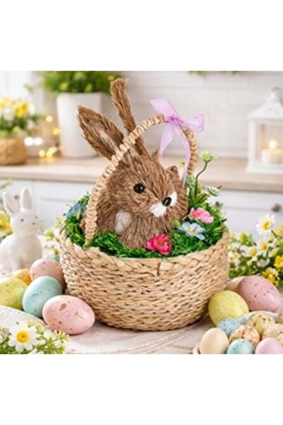 SHOPIENS Coș decorativ de Paște cu iepuraș și flori Ø18 x 27 cm