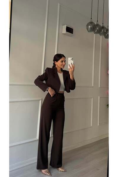 Daves Acı Kahve 2-Piece High Waist Jacket and Pants Set