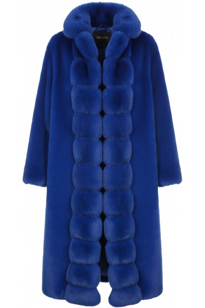 SLK Kadın Peluş Kürk Detaylı Oversize Kaban – Saks Mavi