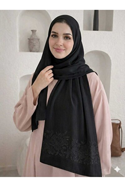 Veil Designer A two-layered shawl with rose embroidery on both ends, measurin...