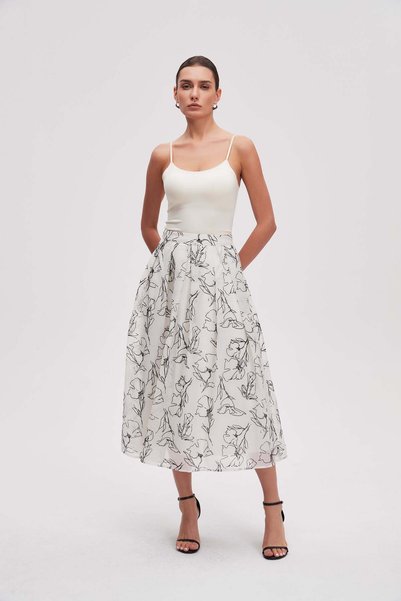 Livia Wide Floral Print Midi Skirt