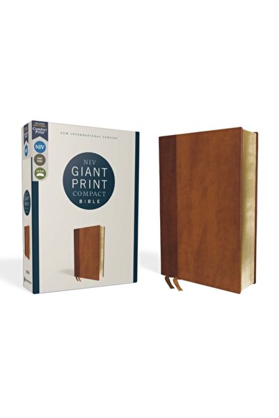 Zondervan Biblia compact Niv, cu imprimeu gigant, piele moale, maro, ediție c...