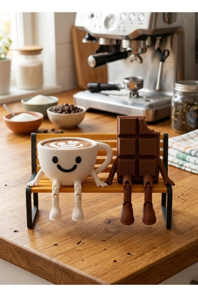 FDM DEKOR Sevimli Bank Çikolata Ve Espresso biblo Seti , 3'lü Dekoratif Figür...