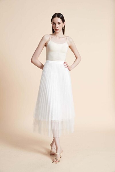 Yola Plain Pleated Midi Skirt