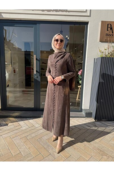 TERZİ DÜKKANI فستان نسائي TD4424 دانتي ياقة شال باللون البني