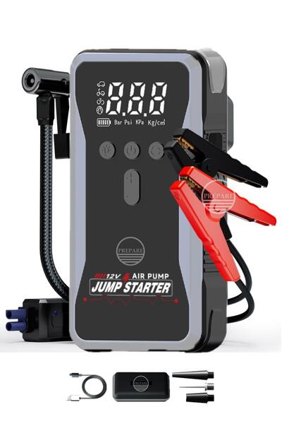 PREPARE Şarjlı Taşınabilir 12 Volt Akü Takviye Cihazı Lastik Hava Kompresörü ...