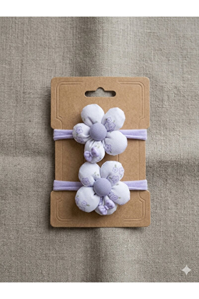 LİNACO Handmade Floral Checked Fluffy Mixed Purple 2-Piece Rubber Buckle Set