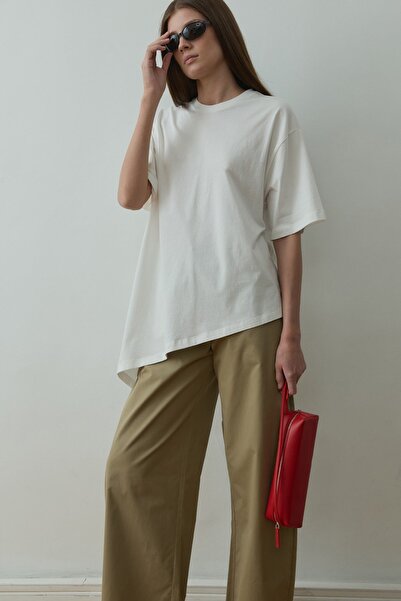 Suud Collection Ekru Asimetrik Oversize Tişört