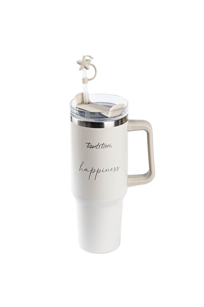 Tantitoni AÇIK KAHVE DESENLİ PASLANMAZ ÇELİK PİPETLİ TERMOS BARDAK 1.2L