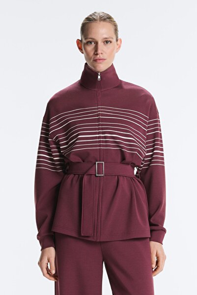 Oysho Yumuşak dokunuşlu modal denizci çizgili uzun ceket.