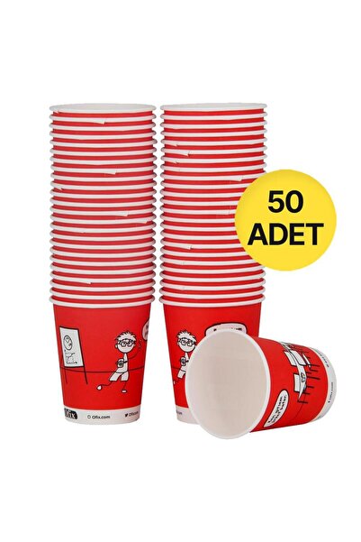 OFIX Karton Bardak Özel Baskılı 7 oz 180 ml 50 Adet - Kırmızı