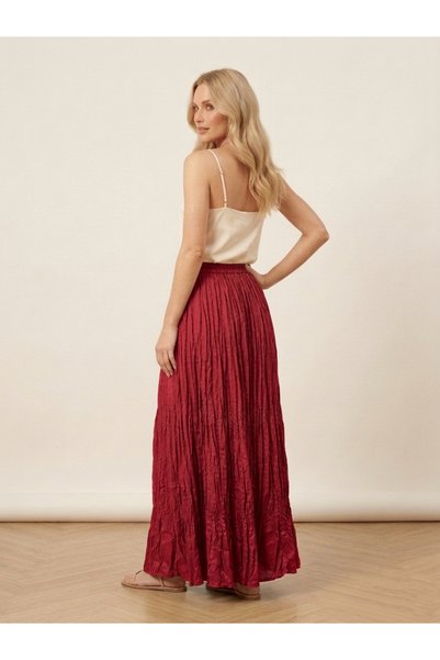 LOS VİLLİAN Women's Layered Wrinkled Red Color Stylish Skirt