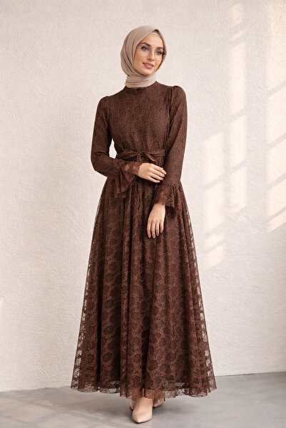 Kirazgym Women's Lace Dress with Belt, Volan Sleeve Detail , Long Hijab Eveni...