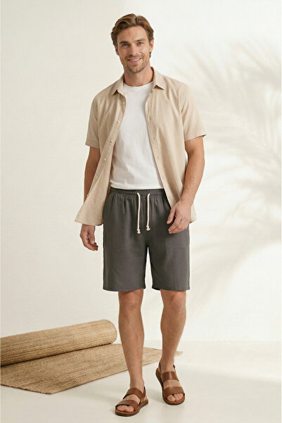 Sizce Moda Men's Smoked 100% Cotton Linen Muslin Shorts Comfortable Fit Summe...