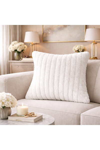 Tasarım White Plush Cushion Cover 43X43 cm Soft-Textured Decorative Armchair ...