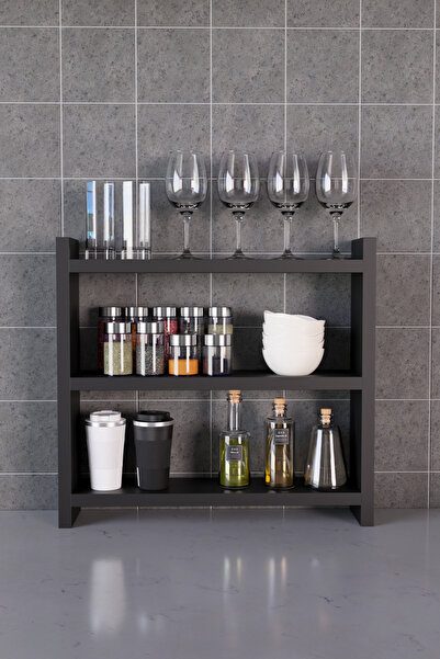 ODESSIA 3 Katlı Ahşap Baharatlık ve Mutfak Rafı –Tezgah Üstü Raf Çok Amaçlı O...