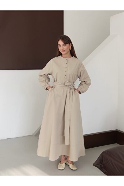 Lavanta Tekstil Poplin Belted Stone Dress