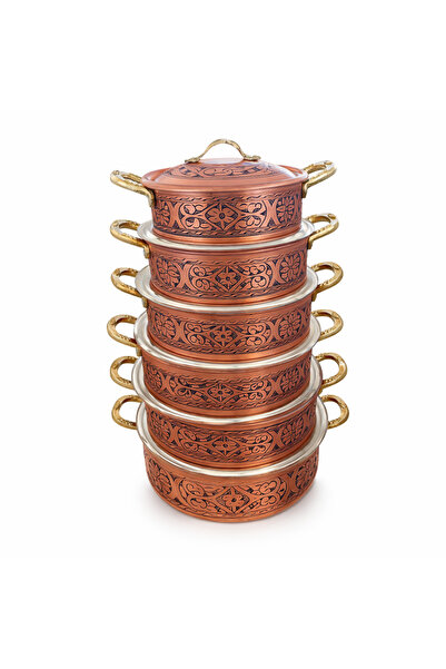 Copper Empire Ultra Lüks 6 Boy Kalın Eskitme Dik Tencere. Avangarde 6 Adet Ba...