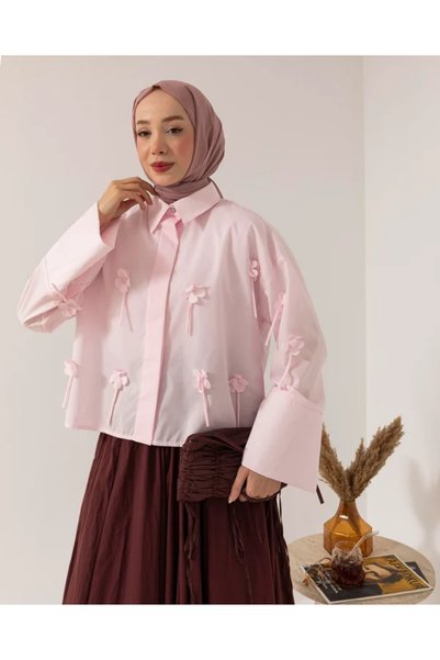 HELEN Oversize Papatya Fiyonklu Pembe Gömlek