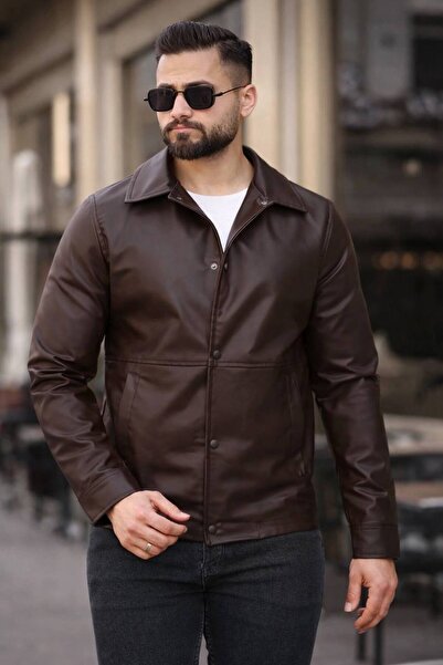 BASEL.CO Men's Snap Fastener Leather Jacket