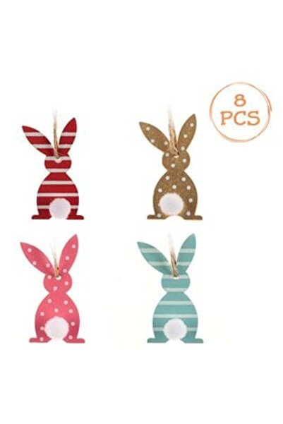 SHOPIENS Decorațiuni de Paște din lemn, iepurași agățați, pom-pom, albi, 5 cm...