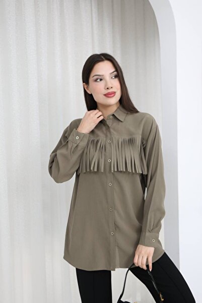 PIOVE Cămașă cu detalii cu ciucuri – Olive Charm