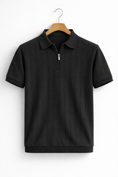 Edwox Tricou tricotat cu guler polo Nokta cu model pentru bărbați, negru Cd166