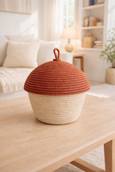 ABACIA Mushroom-Shaped Basket with Orange Lid