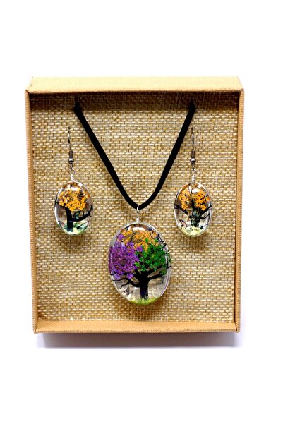 AW Gifts Necklace and earrings set made of natural pressed flowers - Tree of ...