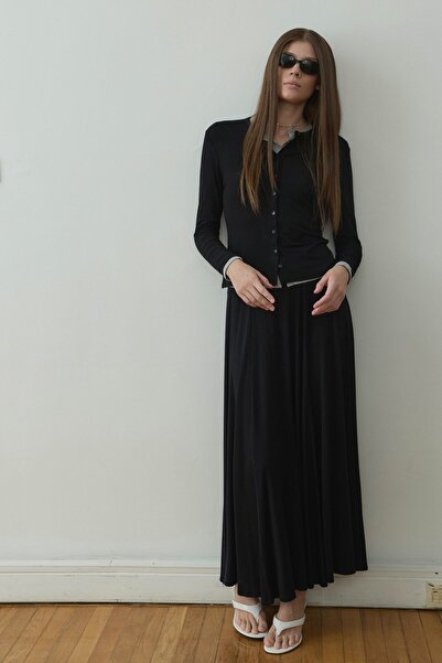 Suud Collection Black Kate Drapey Long Skirt