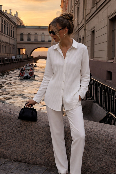 COMBİNE MİCHAİL Women's Linen Look Oversized White Shirt