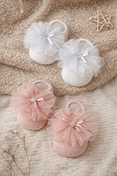 2-Pack Baby Girl Flat Socks Set Tulle Wash Perfumed Cotton Soft Design