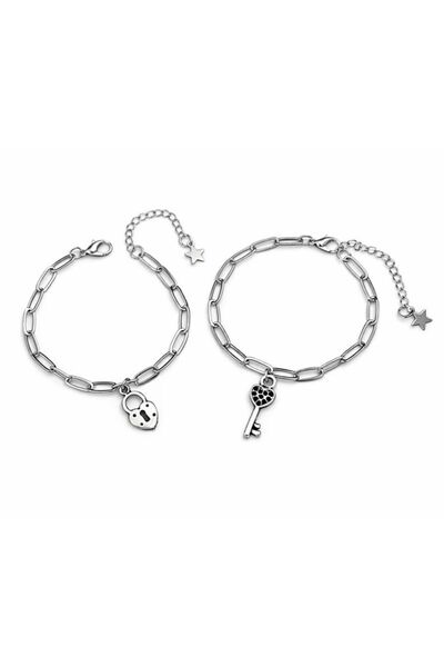 sleyshop Thick Chain Double Friendship Couple Key Heart Bracelet