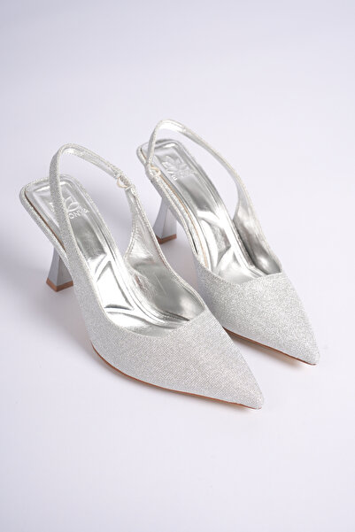 LEVONYA Lara Women's Silver Glittery Open Back Heeled Shoes