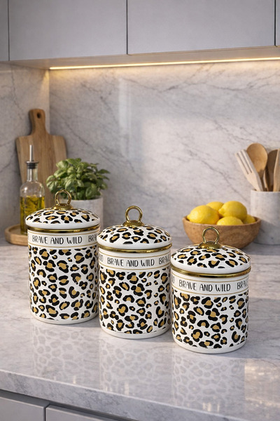 ACAR Qualita Nova Emaye Leopar 3 Parça Kavanoz Seti