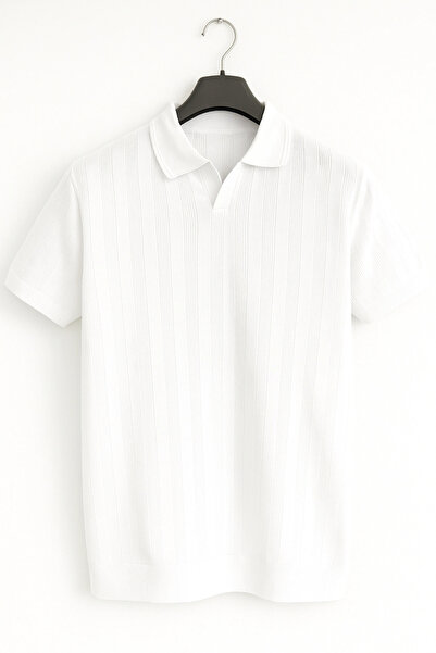 Edwox Ανδρικό πλεκτό μπλουζάκι με ανοιχτό γιακά λευκό Cd103