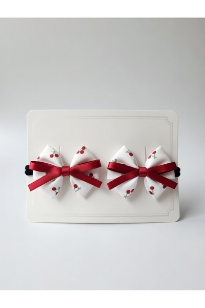 LİNACO Cherry Flower Bow Hair Clip Set of 2 – White and Red Rubber Hair Clips...