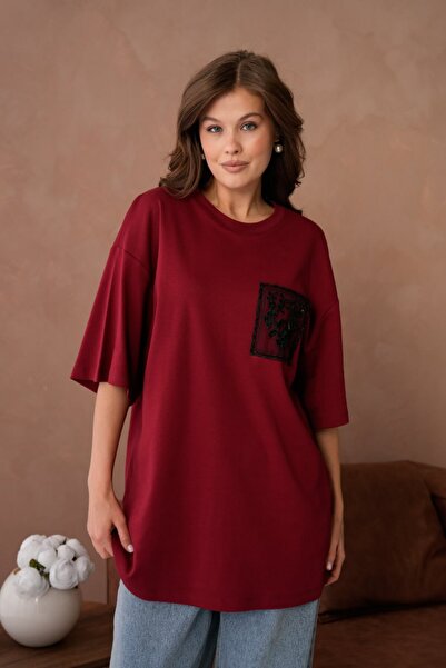 Noi Belis تي شيرت محبوك بتفاصيل مطرزة كبيرة الحجم SS26TS0025