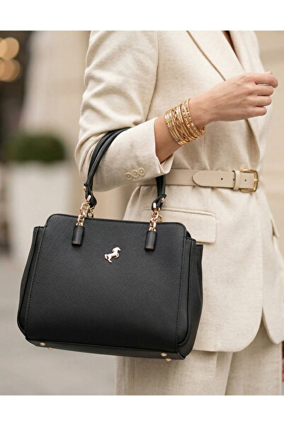 Çanta Trend Miami Polo Clup Black 5-Compartment Women's Bag with Chain Hand S...