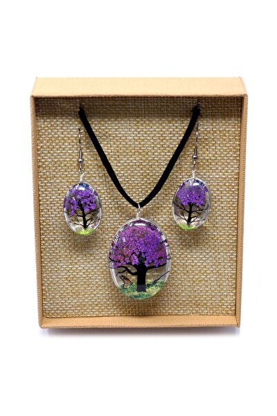 AW Gifts Necklace and earrings set made of natural pressed flowers - Tree of ...
