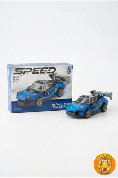 SPEED Bricks Mini Lego Araba Yapı Blok Seti - Çek-Bırak Spor Araba Yapım Seti -Speed Lacivert (64 Parça)