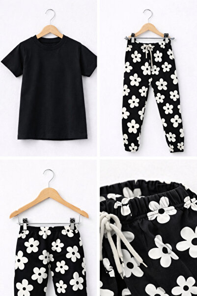 Motebarn Wear Girl's Basic T-Shirt & Heart Patterned Leggings Set – Comfortable Casual Combination