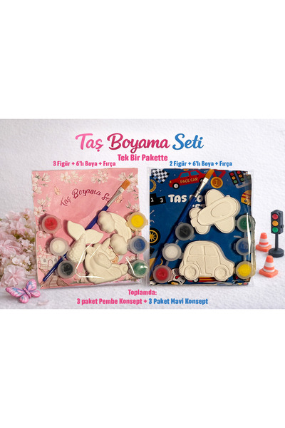 SLEEKI STUDIO 6 Paket (3+3) ARABALAR ve PRENSES / UNICORN Taş Boyama Seti, DI...