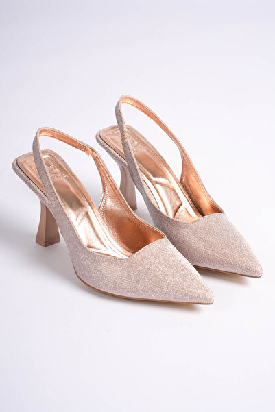 LEVONYA Lara Women's Rose Gold Copper Glittery Back Open Heeled Shoes