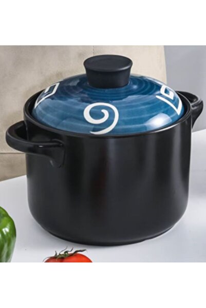 OEM Ceramic pot with lid, 4.5L, high temperature resistant, black/blue