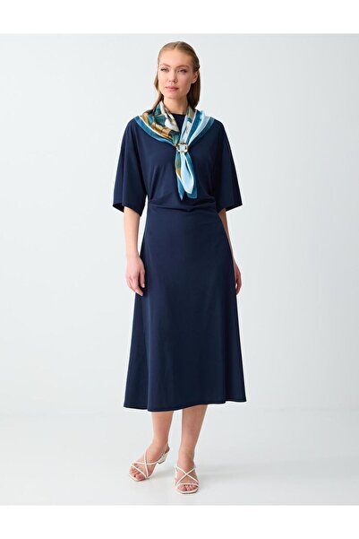 Jimmy Key Тъмносиня рокля с кръгла яка, спуснати рамене и тясна кройка, дължи...