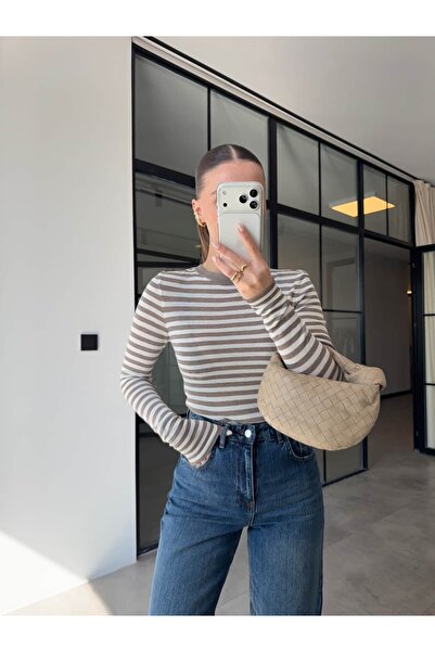 BB Bensu Buyruk Striped Knitted Blouse Mink-Ecru