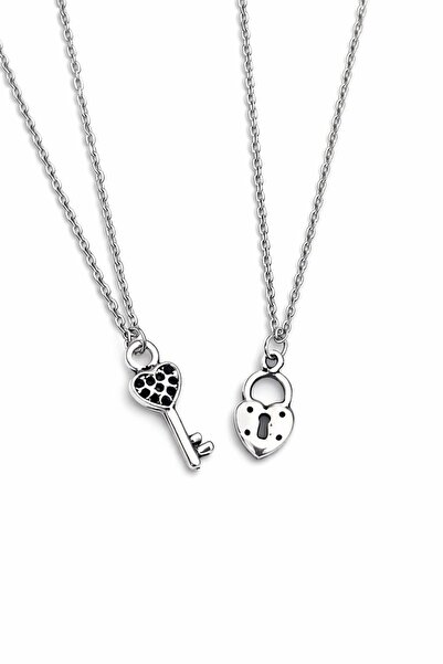 sleyshop قلادة على شكل قلب مزدوج باللون الفضي للزوجين