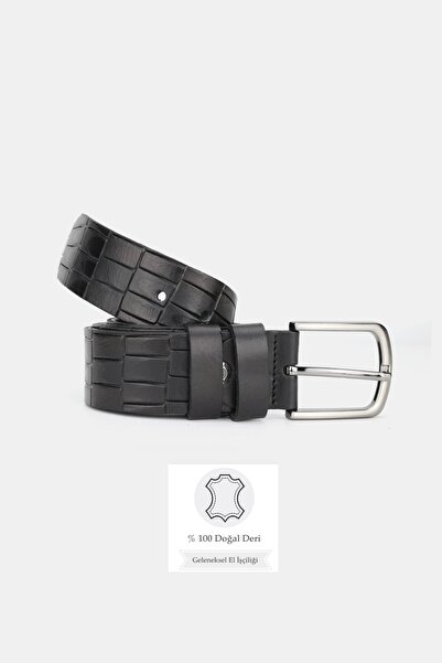 TUNAELLİ Чоловічий чорний принт натуральна шкіра 4 см спортивний штани ремінь